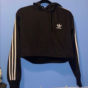 Adidas Black cropped Hoodie with White Stripes